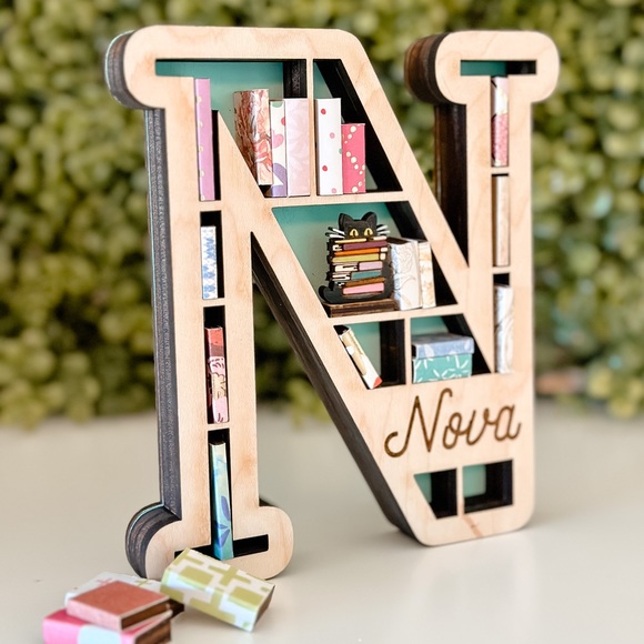Mini Bookshelf, 3-D Wood Mini Bookshelf, Letter Bookshelf, Letter N - Picture 2 of 3